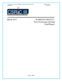 CSRIC III Report on Next Generation Alerting