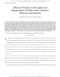 Effects of Gender on Perception and Interpretation of Video Game Character Behavior and Emotion