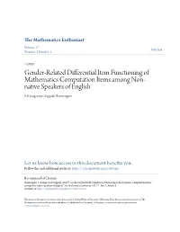 Gender-Related Differential Item Functioning of Mathematics Computation Items Among Non- Native Speakers of English S