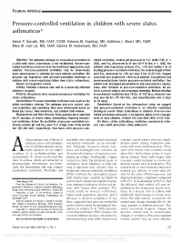 Pressure-Controlled Ventilation in Children with Severe Status Asthmaticus*
