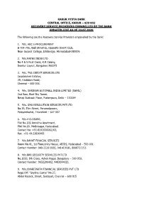 Recovery Service Providers Empanelled by the Bank Updated List As of 19.07.2020