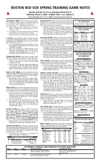 BOSTON RED SOX SPRING TRAINING GAME NOTES Boston Red Sox (4-7-2) Vs