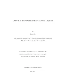 Defects in Two Dimensional Colloidal Crystals