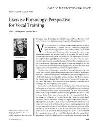 Exercise Physiology: Perspective for Vocal Training