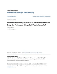 Information Asymmetry, Organizational Performance, and Private Giving: Can Performance Ratings Build Trust in Nonprofits?