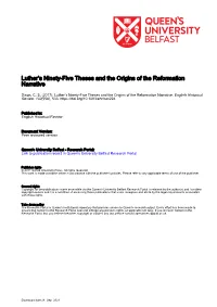 Luther's Ninety-Five Theses and the Origins of the Reformation Narrative