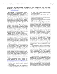 Planetary Nomenclature: Information and Guidelines for Geologic Mappers