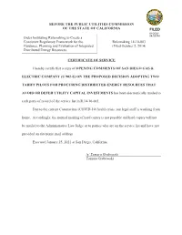 Before the Public Utilities Commission of The