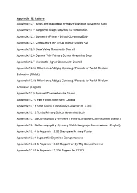 Letters Appendix 12.1 Betws and Blaengarw Primary Federation Governing Body