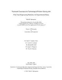 Teamwork Exercises and Technological Problem Solving By