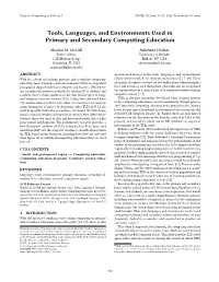 Tools, Languages, and Environments Used in Primary and Secondary Computing Education