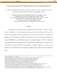 1 Progress in Thermochemical Water Splitting with the Cu-Cl Cycle For