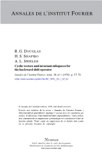 Cyclic Vectors and Invariant Subspaces for the Backward Shift Operator Annales De L’Institut Fourier, Tome 20, No 1 (1970), P