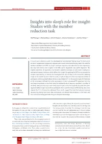 Insights Into Sleep's Role for Insight: Studies with the Number Reduction