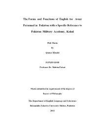 The Forms and Functions of English for Army Personnel in Pakistan With