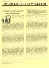 Osler Library Newsletter