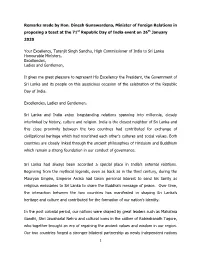 Remarks Made by Hon. Dinesh Gunawardena, Minister of Foreign Relations in Proposing a Toast at the 71St Republic Day of India Event on 26Th January 2020