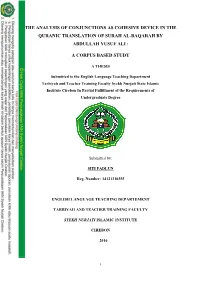 The Analysis of Conjunctions As Cohesive Device in the Quranic Translation of Surah Al-Baqarah by Abdullah Yusuf Ali