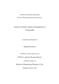 Analysis of Road Crashes at Roundabouts in Toowoomba
