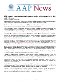 CDC Updates Measles Vaccination Guidance for Infants Traveling to U.S