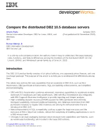 Compare the Distributed DB2 10.5 Database Servers
