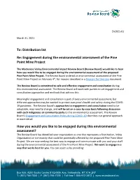To: Distribution List Re: Engagement During the Environmental