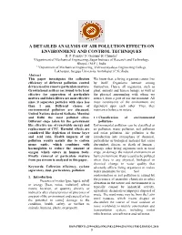 A Detailed Analysis of Air Pollution Effects on Environment and Control Techniques R