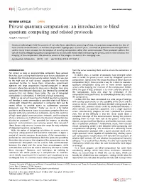 An Introduction to Blind Quantum Computing and Related Protocols