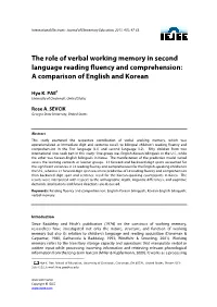 The Role of Verbal Working Memory in Second Language Reading Fluency and Comprehension: a Comparison of English and Korean