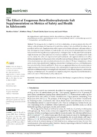 The Effect of Exogenous Beta-Hydroxybutyrate Salt Supplementation on Metrics of Safety and Health in Adolescents