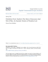 Dryden's the State of Innocence and Fall of Man, an Operatic Version of Paradise Lost
