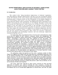 Extra-Territorial Application of National Legislation: Sanctions Imposed Against Third Parties