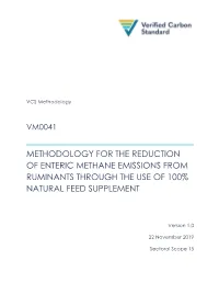 Methodology for the Reduction of Enteric Methane Emissions from Ruminants Through the Use of 100% Natural Feed Supplement