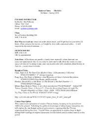 Modern China Hist3433 Syllabus – Spring 2016 COURSE
