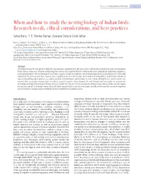When and How to Study the Nesting Biology of Indian Birds: Research Needs, Ethical Considerations, and Best Practices