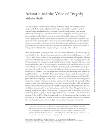 Aristotle and the Value of Tragedy Malcolm Heath