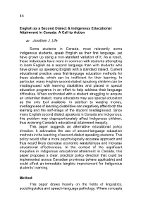 English As a Second Dialect & Indigenous Educational Attainment in Canada