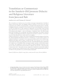 Translation As Commentary in the Sanskrit-Old Javanese Didactic and Religious Literature from Java and Bali Andrea Acri and Thomas M