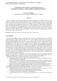 Communicating Science and Technology in Romanian Schools – the “Hands-On Science” Project