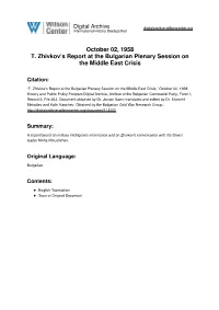 October 02, 1958 T. Zhivkov's Report at the Bulgarian Plenary Session On