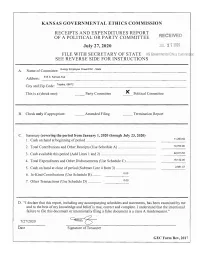 Receipts and Expenditures Report of a Political Or Party Committee See Reverse Side for Instructions