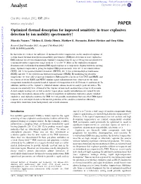 Analyst PAPER Optimized Thermal Desorption for Improved Sensitivity in Trace Explosives Detection by Ion Mobility Spectrometry†