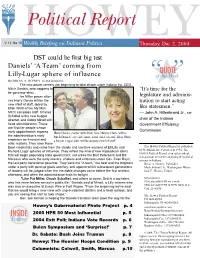 DST Could Be First Big Test Daniels’ ‘A Team’ Coming from Lilly-Lugar Sphere of Influence by BRIAN A