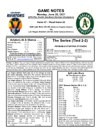 GAME NOTES Monday, June 28, 2021