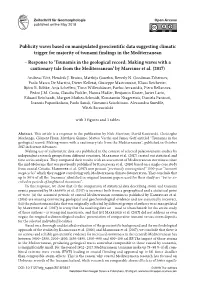 Publicity Waves Based on Manipulated Geoscientific Data Suggesting Climatic Trigger for Majority of Tsunami Findings in the Medi