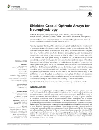 Shielded Coaxial Optrode Arrays for Neurophysiology