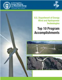 US Department of Energy Wind and Hydropower Technologies: Top 10 Program Accomplishments