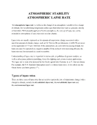 Atmospheric Stability Atmospheric Lapse Rate