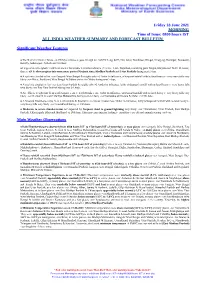 Friday 18 June 2021 MORNING Time of Issue: 0800 Hours IST ALL INDIA WEATHER SUMMARY and FORECAST BULLETIN