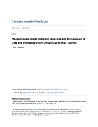 Married Couple, Single Recipient: Understanding the Exclusion of Gifts and Inheritances from Default Matrimonial Regimes